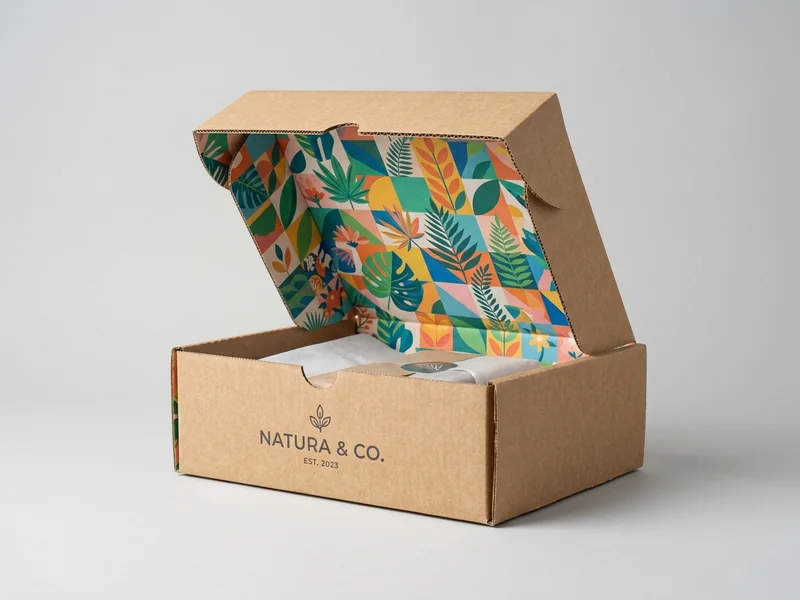 Custom printed kraft mailer box with inside pattern printing and precision die-cut folds