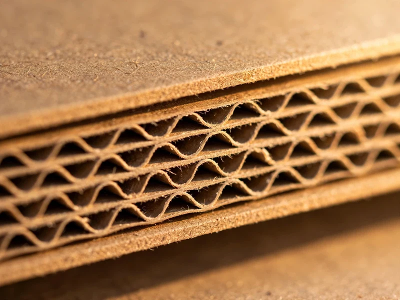 Macro E-flute corrugated cardboard edge detail showcasing tight 1/16 inch micro-flute structure