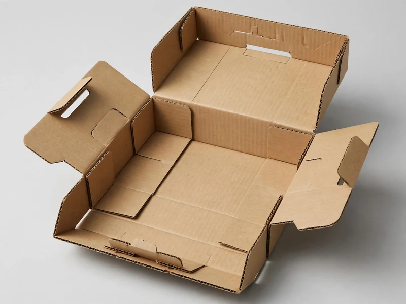 Open die-cut box showcasing custom interior folded flaps and dieline geometry