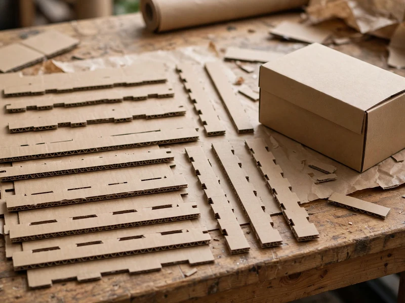 Interlocking flat-pack corrugated partition grid shown before assembly