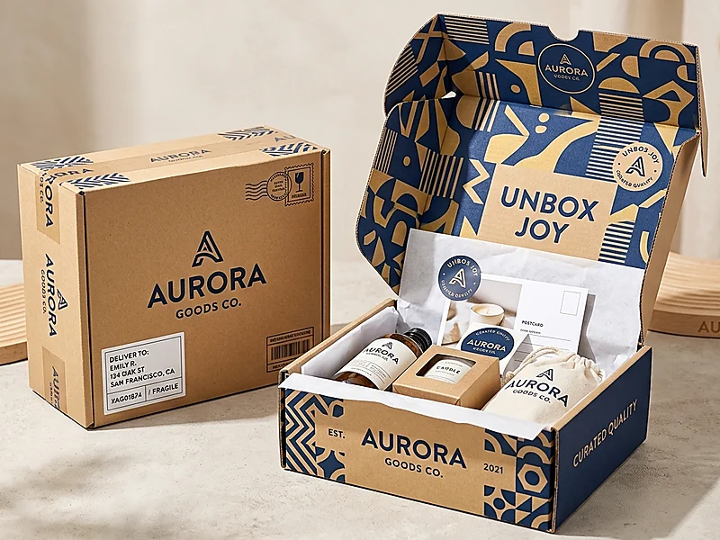 Fast e-commerce packing scene with clothing packed inside self-sealing mailer box