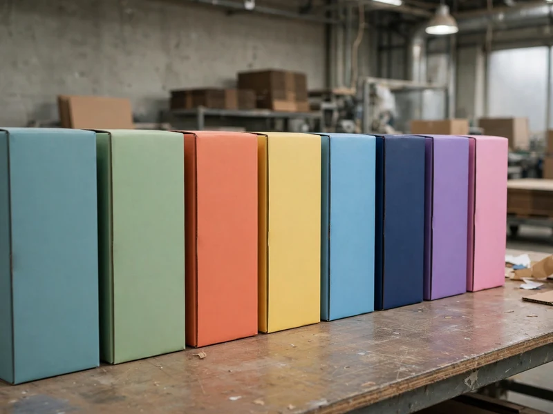 Production run lineup of printed mailer boxes demonstrating color consistency
