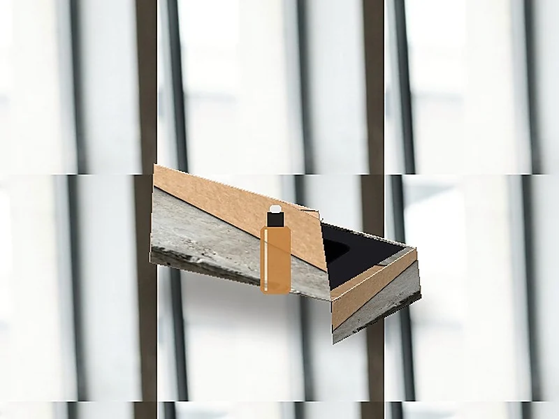 Collapsible flat-pack design showing peel-and-stick corner tape for instant assembly