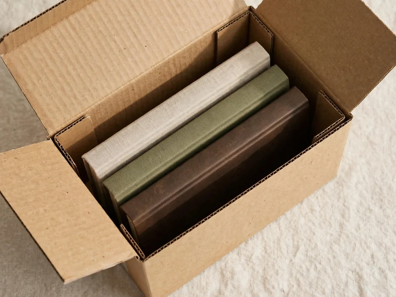 Open stationery mailer displaying flush corner folds holding journals securely