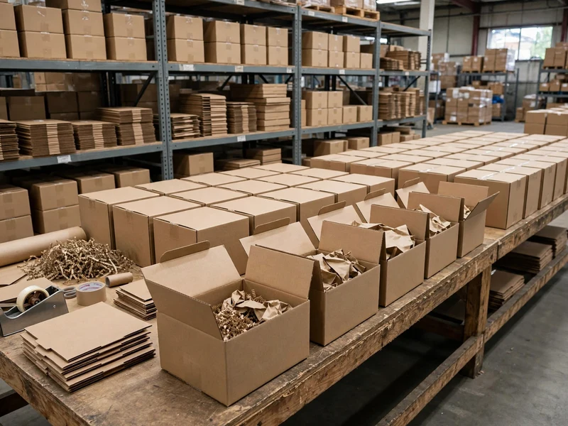 Fulfilment line packing identical subscription mailer boxes for monthly dispatch