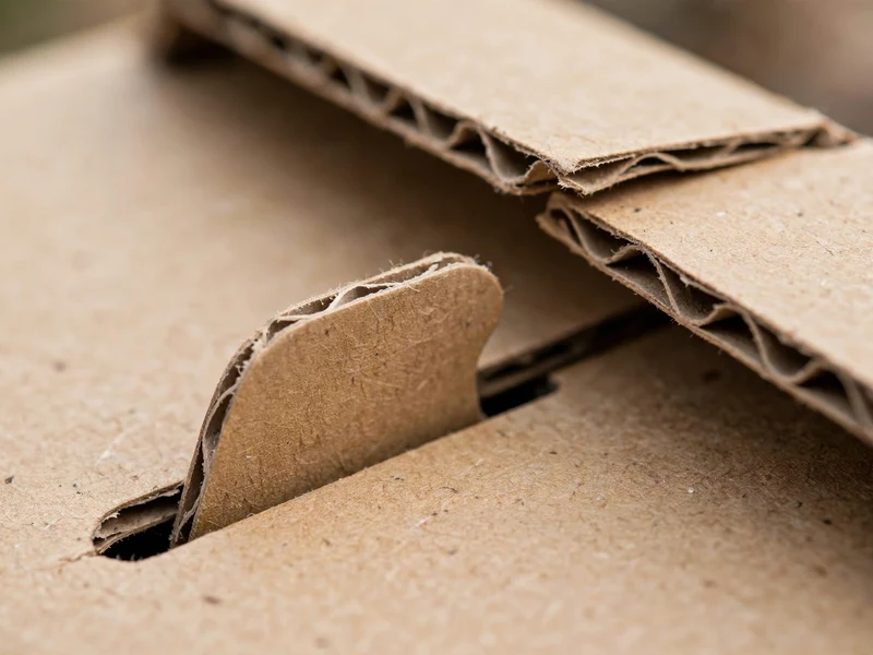 Precision die-cut locking tab and E-flute corrugated fold line close-up